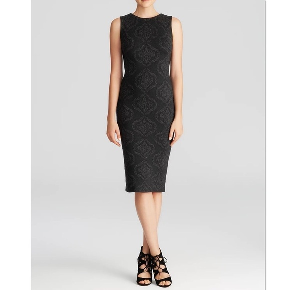 Alice and Olivia Penley Fitted Metallic Jacquard Midi Dress Black XS Cocktail - Picture 1 of 11